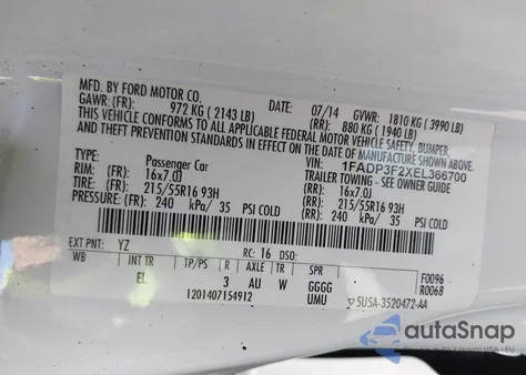 2014 Ford Focus Se from USA, damaged, VIN 1FADP3F2XEL366700